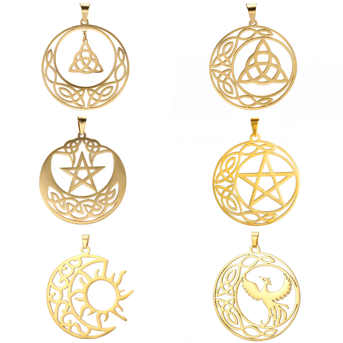 LIKGREAT Crescent Pendant for Necklace Stainless Steel Celtics Knot Moon Star of David Charms for Jewelry Making DIY Accessories