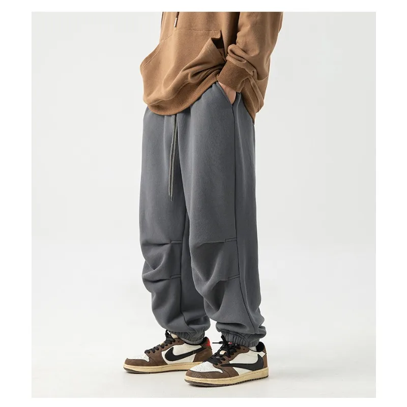 

Флисовые двойные плиссированные спортивные штаны, мужские осенне-зимние новые брюки десантника, свободные модные брендовые повседневные брюки