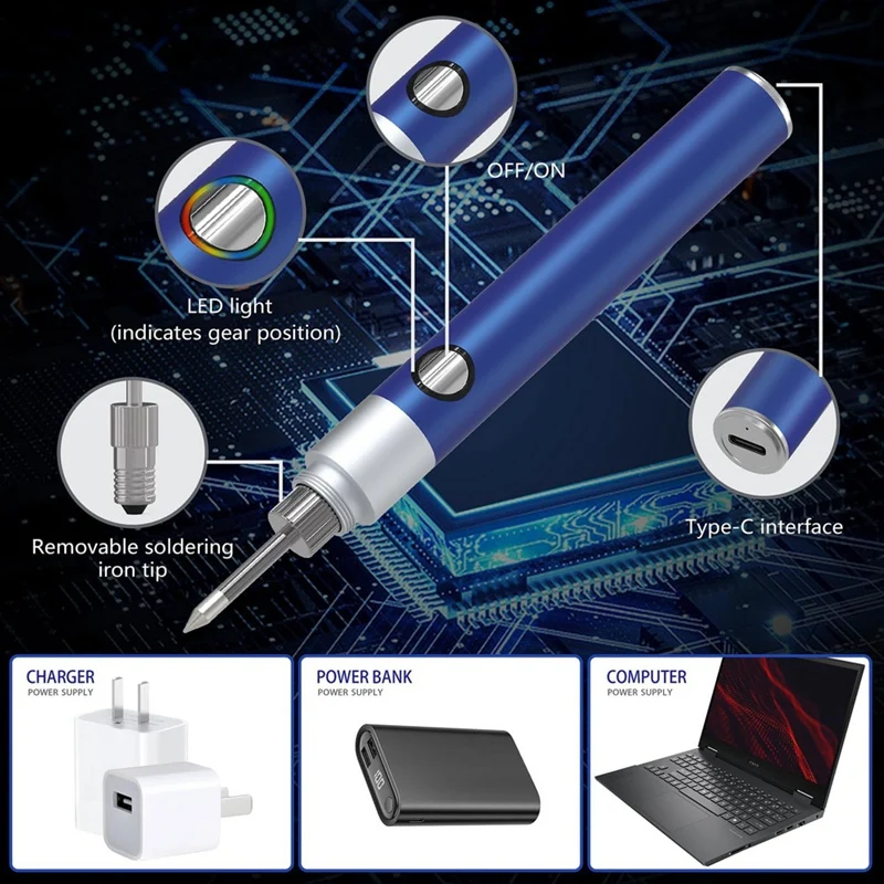 Ferro de solda sem fio gtbl com bateria embutida de alta capacidade de 1300mah, interface tipo c, para trabalho manual e manutenção