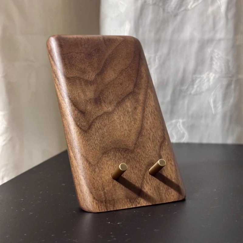 

Black Walnut Phone Stand Solid Wood & Brass Tablet Holder for Office Luxury Desktop Organizer Elegant and Practical Home Decor