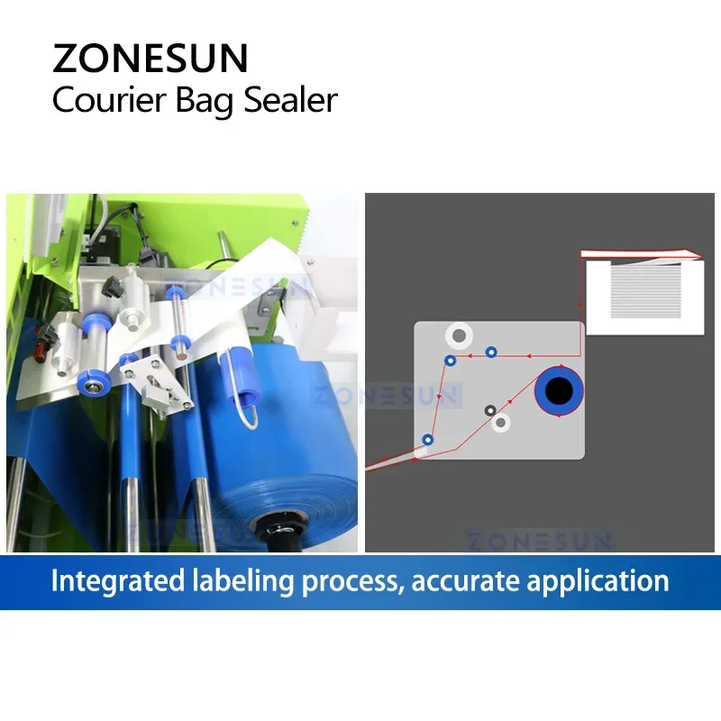 

ZONESUN ZS-TB103 Automatic Courier Bag Sealer Plastic Pouch Sealing Machine Integrated Labeling Express Product Packaging