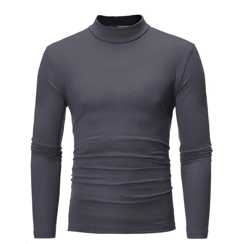 Fashion Men\'s Casual Slim Fit Basic Turtleneck Cotton T-Shirt High Collar Pullover Male Autumn Spring Thin Tops Basic Bottoming