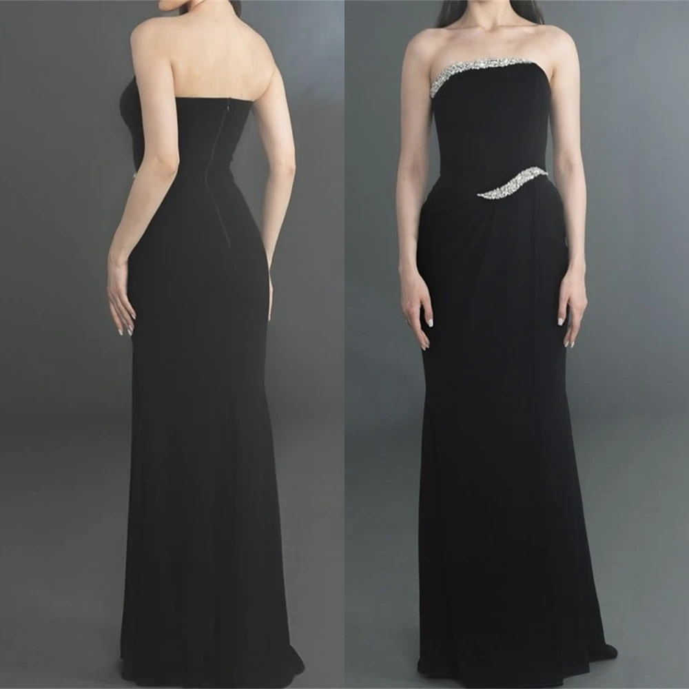 Customized Graceful Jersey Mermaid Evening Dress Classic Strapless Prom Dresses Temperament Crystal Special Occasion Gowns
