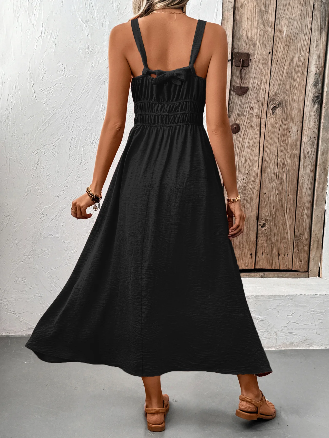 New Summer Women's Suspender Skirt High Waist Slim Fashion Solid Color V-neck Off-shoulder Pleated Date Party Long Dress