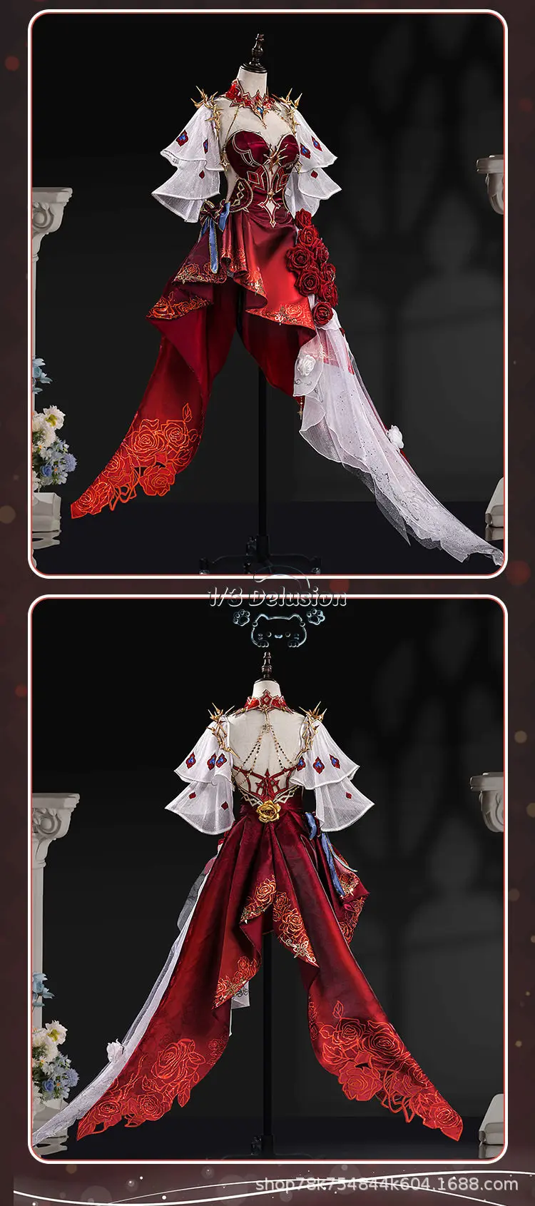 

Naraka Bladepoint Ning Hongye Magic Wonderland Cosplay Costume Full Set Red White Dress Cosplay Outfit for Women 1/3 Delusion