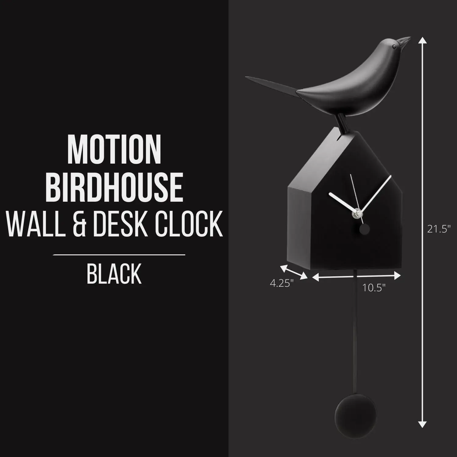 Motion Birdhouse Wall Clock with Beak Movement and Detachable Pendulum for Tabletop Placement