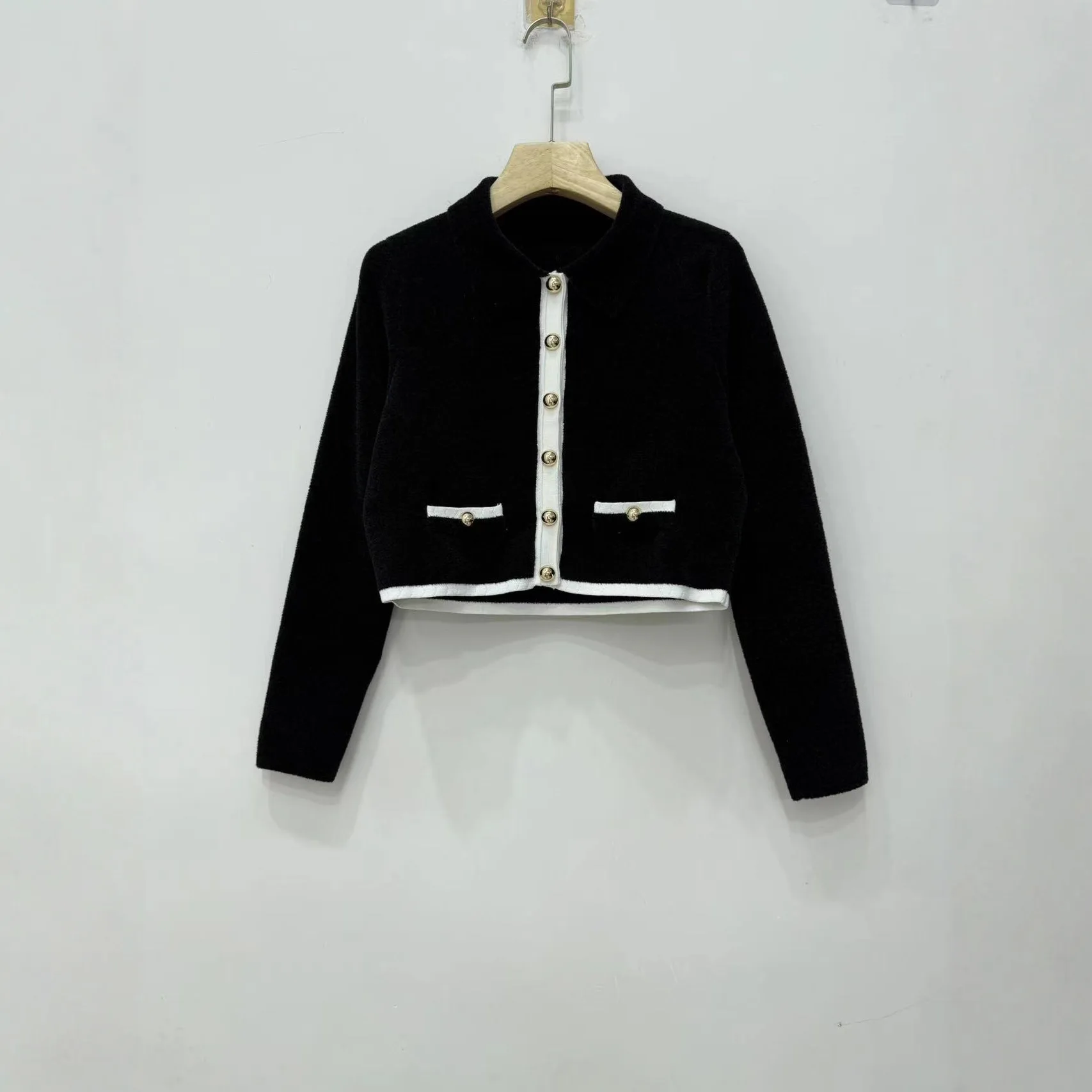 Costume deux pièces noir et blanc pour femme à manches longues, robe cardigan élégante ou gilet sans manches