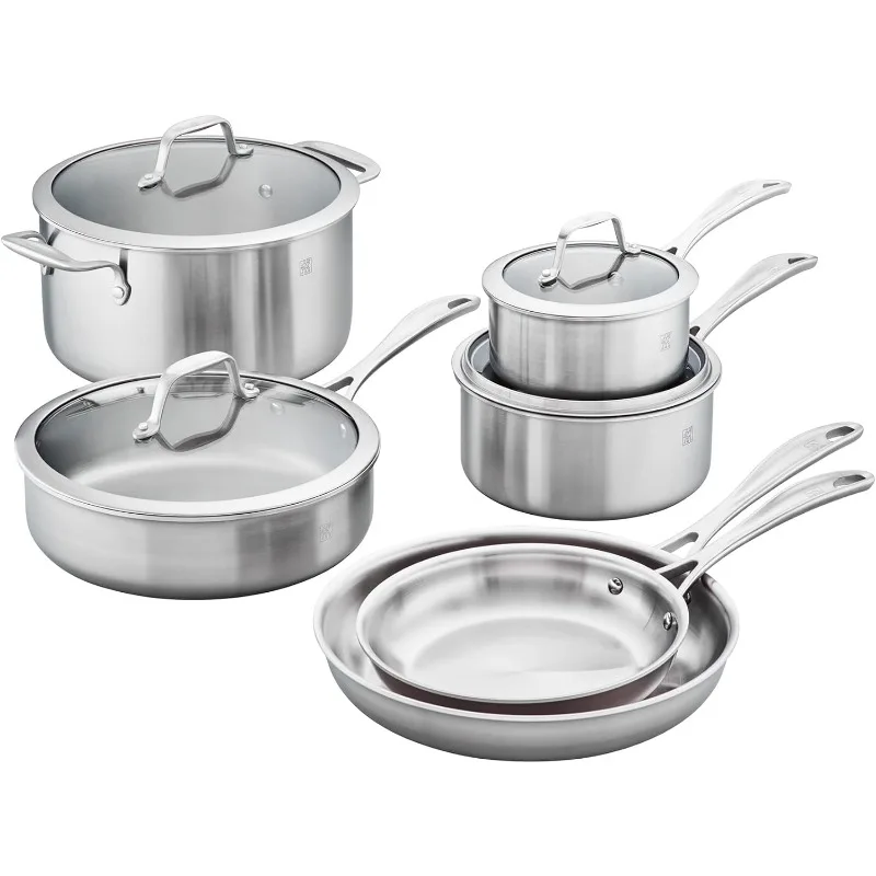 ZWILLING Spirit 3-ply 10-pc Stainless Steel Pots and Pans Set, Dutch Oven, Fry Pan,Silver