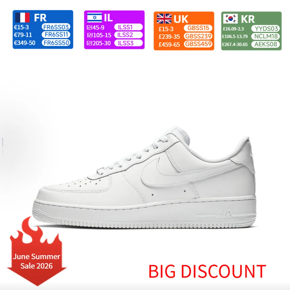 

Nike Air Force 1 AF1 All-White Unisex Low-Top Casual Skate Shoes CW2288-111