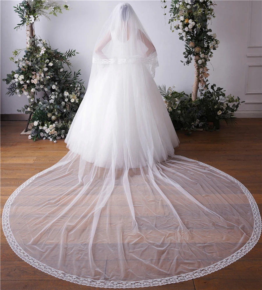 

New Arrival White Ivory Lace Edge Sexy Bridal Veils In Stock Veu de noiva Wedding veils for bride Voile mariage Velo sposa