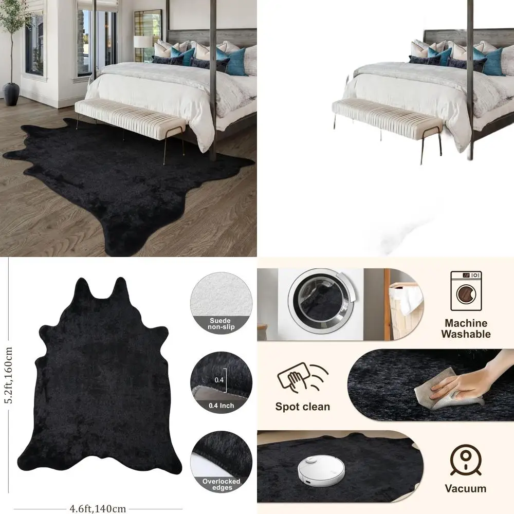 

Черный коврик из воловьей кожи: роскошное напольное покрытие с коровьим принтом для гостиных, 4,6x5,2 фута — кожа животного в западном стиле