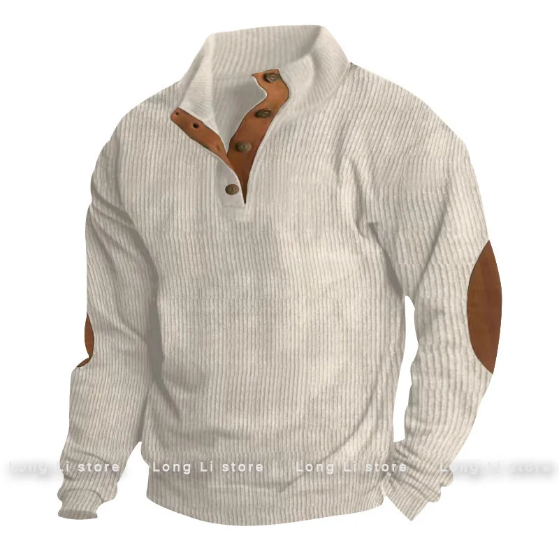Men's Corduroy Solid Color Splicing Long Sleeve Shirt Pullover Retro Casual Large Size Men's Jacket Men's
