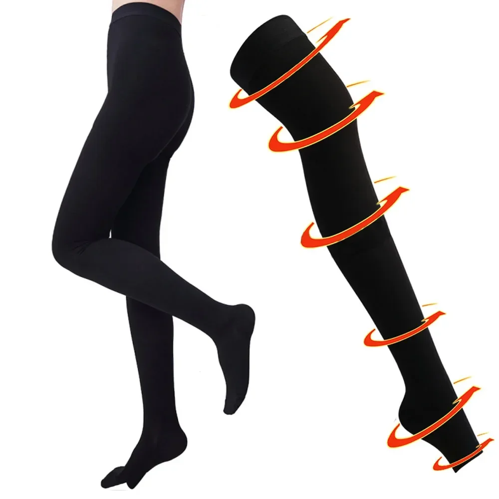1Pair Thigh High Compression Socks for Women & Men,Open Toe,Firm Support 30-40mmHg Compression Stockings for Varicose Veins