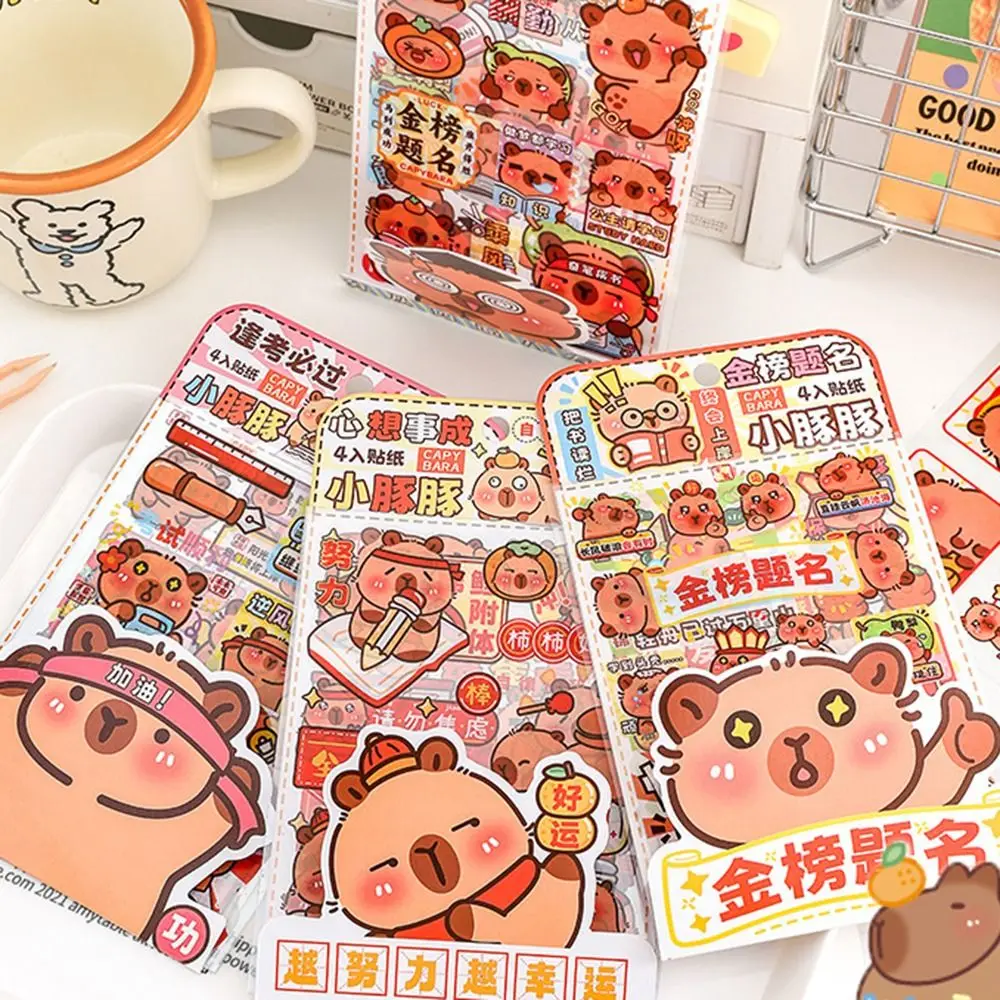 4 Pcs/Bag Kawaii Capybara Stickers High Appearance Level Inspirational Ledger Sticker 4 Into Stickers Multifunction