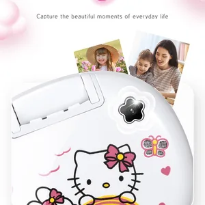 Sanrio Hello Kitty Flip Phone for children, mini kawaii phone, cute, white and pink cartoon, birthday gifts for kids, girls toys, new, 2024 10 Main Mini Cell Phone Sales - №4