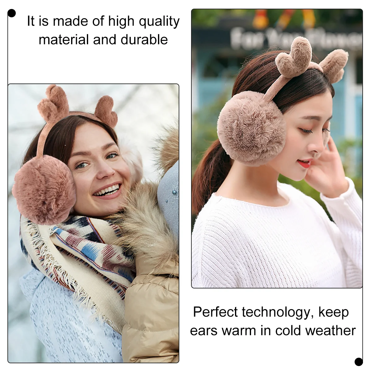 قرون الرنة الشتاء تدفئة الأذن طوي غطاء للأذنين الناعمة للنساء في الهواء الطلق التزلج المشي لمسافات طويلة أنشطة الثلوج قرن الوعل عقال