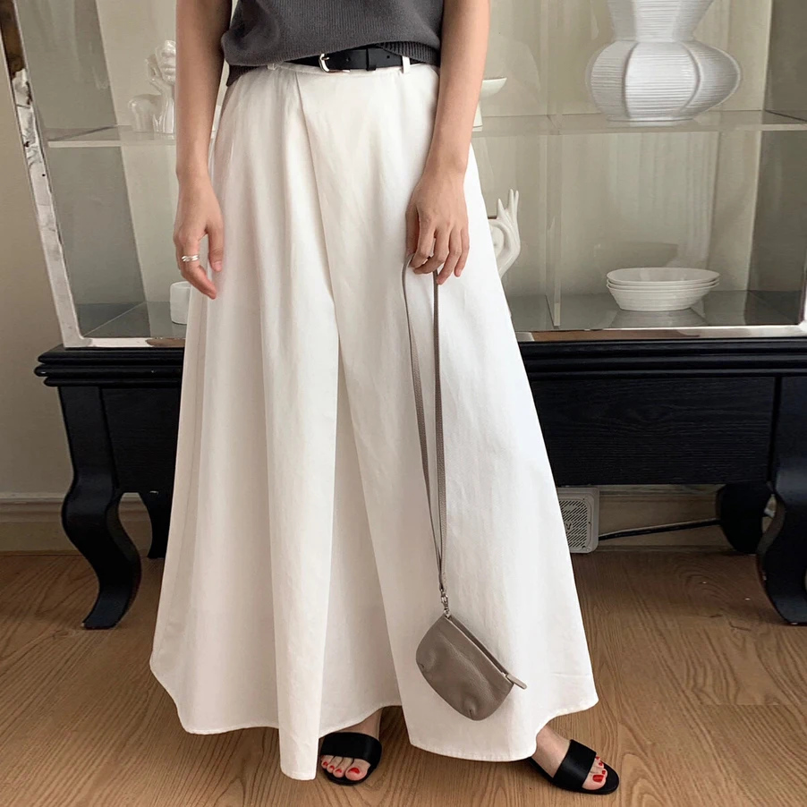 Chic Versatile A-Line Midi Skirt with Belt Pressed Pleats Unique Design Commute Style Standard Fit Polyester Fiber PVC Material