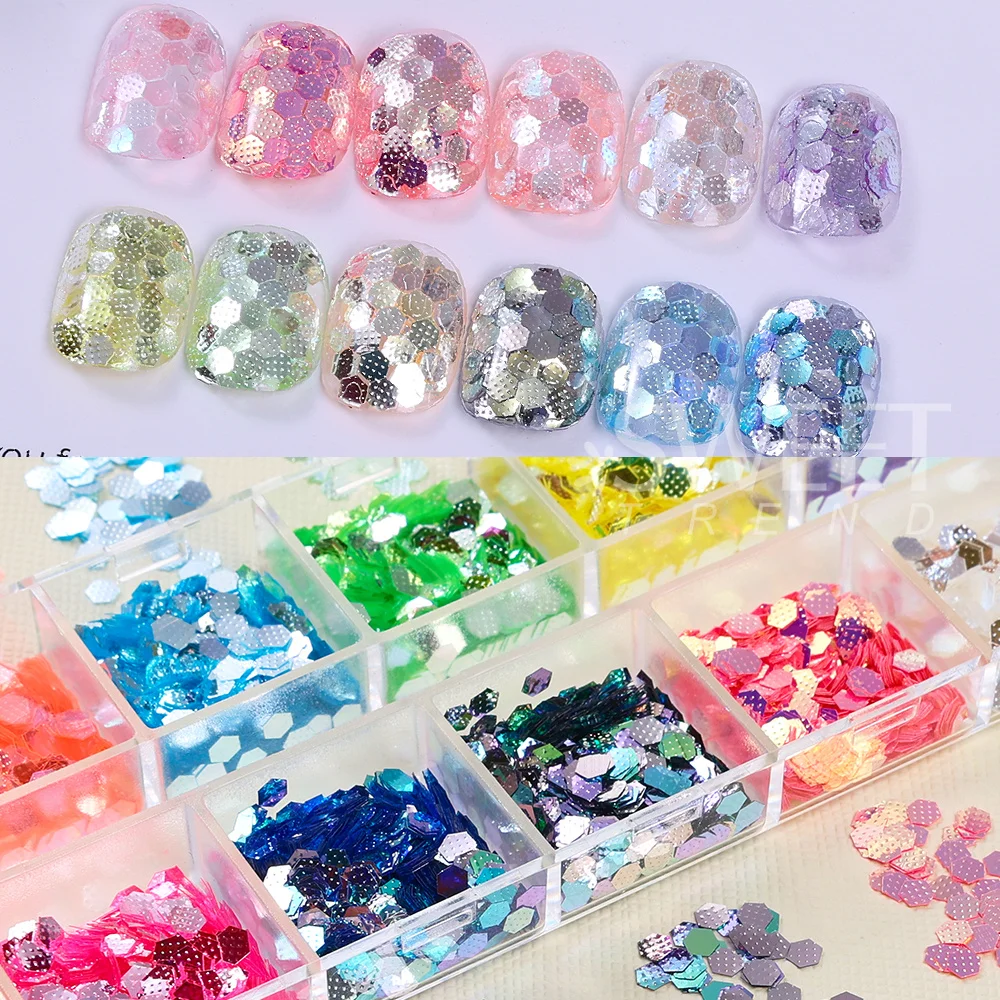 SWEET TREND-1Box NEW Holographic Hexagon Nail Art Sequin Shiny Nail Glitter Flakes Chunky Iridescent Sequins Manicure Decoration