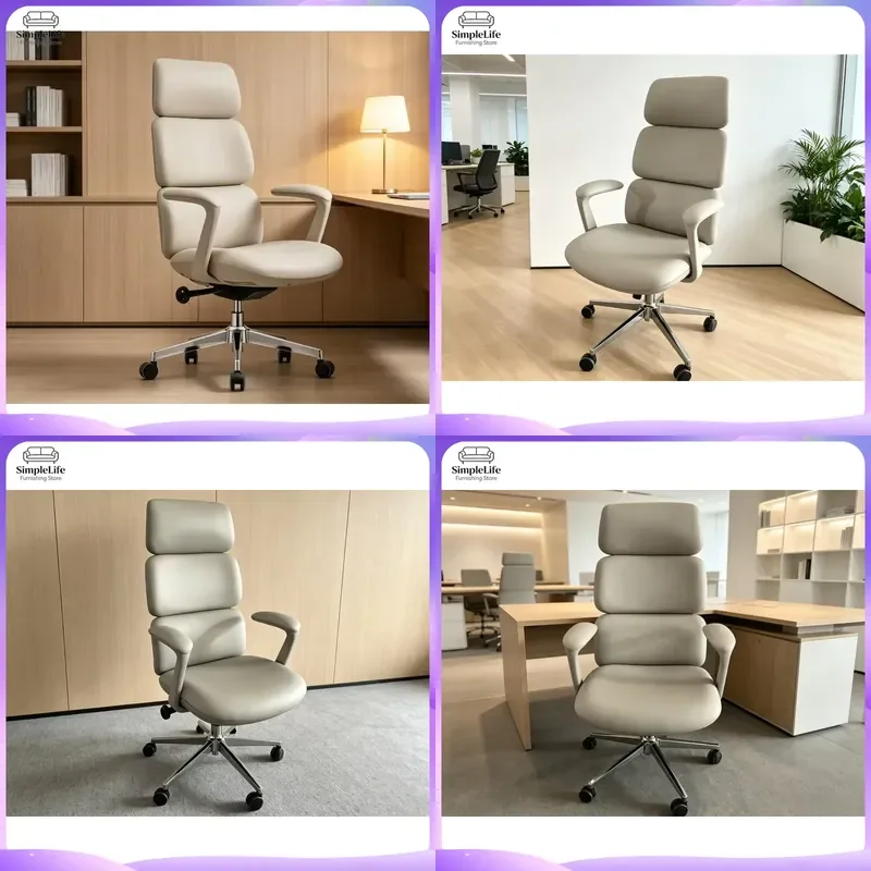 Ergonomic Office Chair High Back PU Leather Executive Computer Desk Chair 360 Swivel Adjustable Headrest Lumbar Support Home