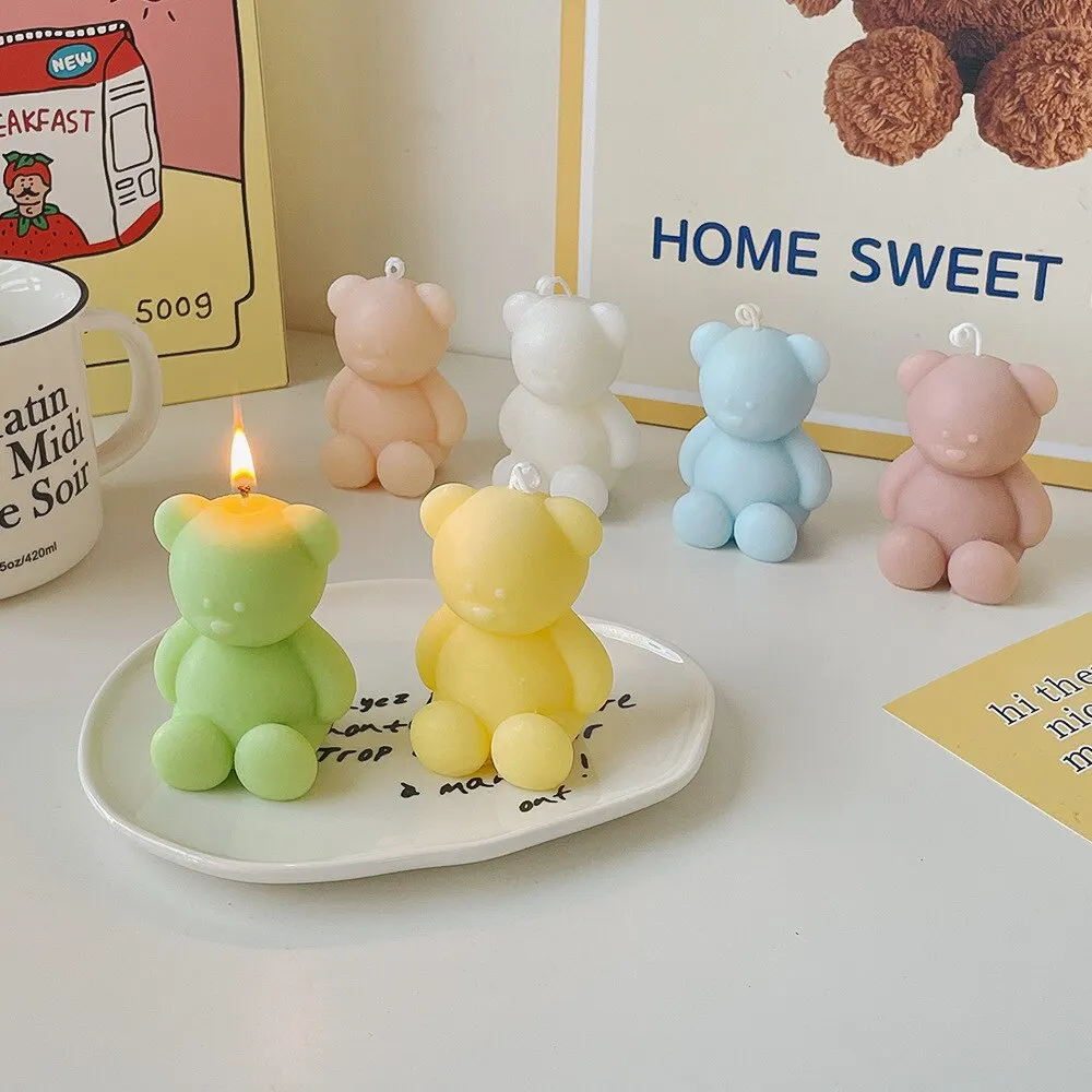 3D Cute Cartoon Bear Silicone Candle Mold Diy Handmade Soap Plaster Ice Cube Baking Mold Birthday Party Wedding Gift Making Mold