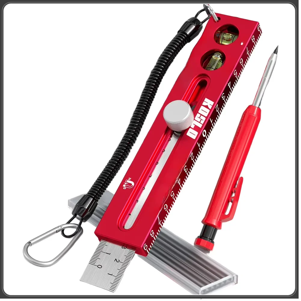 Multifunctional Magnetic Marking Ruler For Woodworking With Dual-axis Bubble Level And Retractable Scale Tool