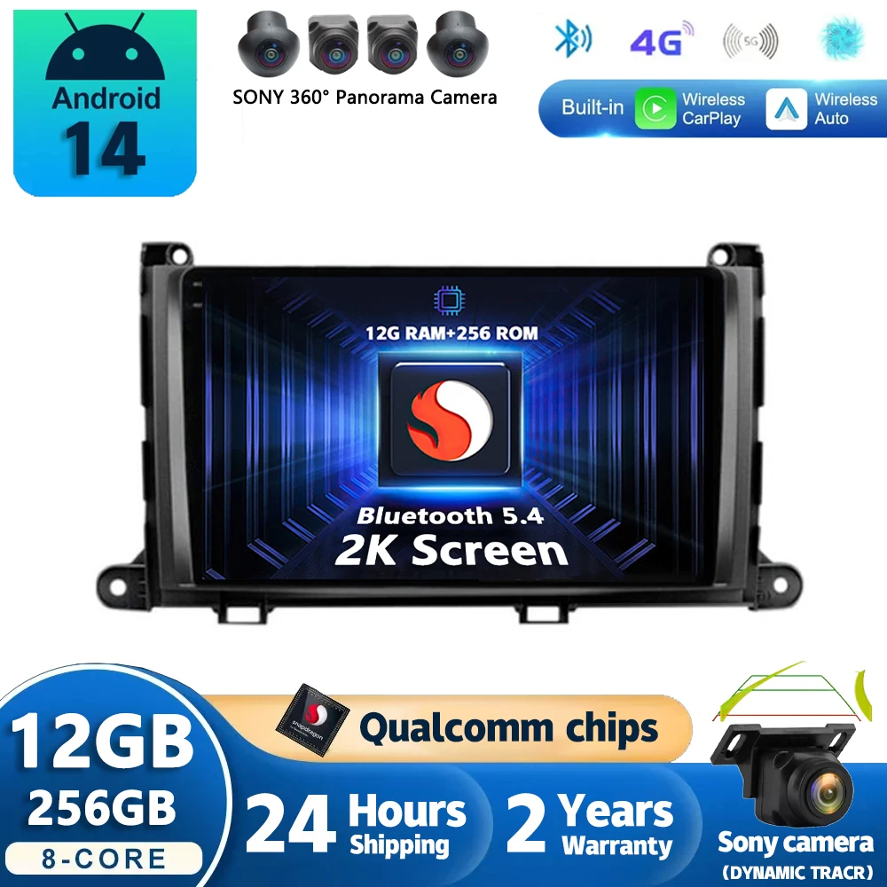 

Android14 for Toyota Sienna 2009 2010 2011 2012 2013 2014 Car Radio Navigation Multimedia Player Stereo GPS WiFi+4G Carplay+Auto