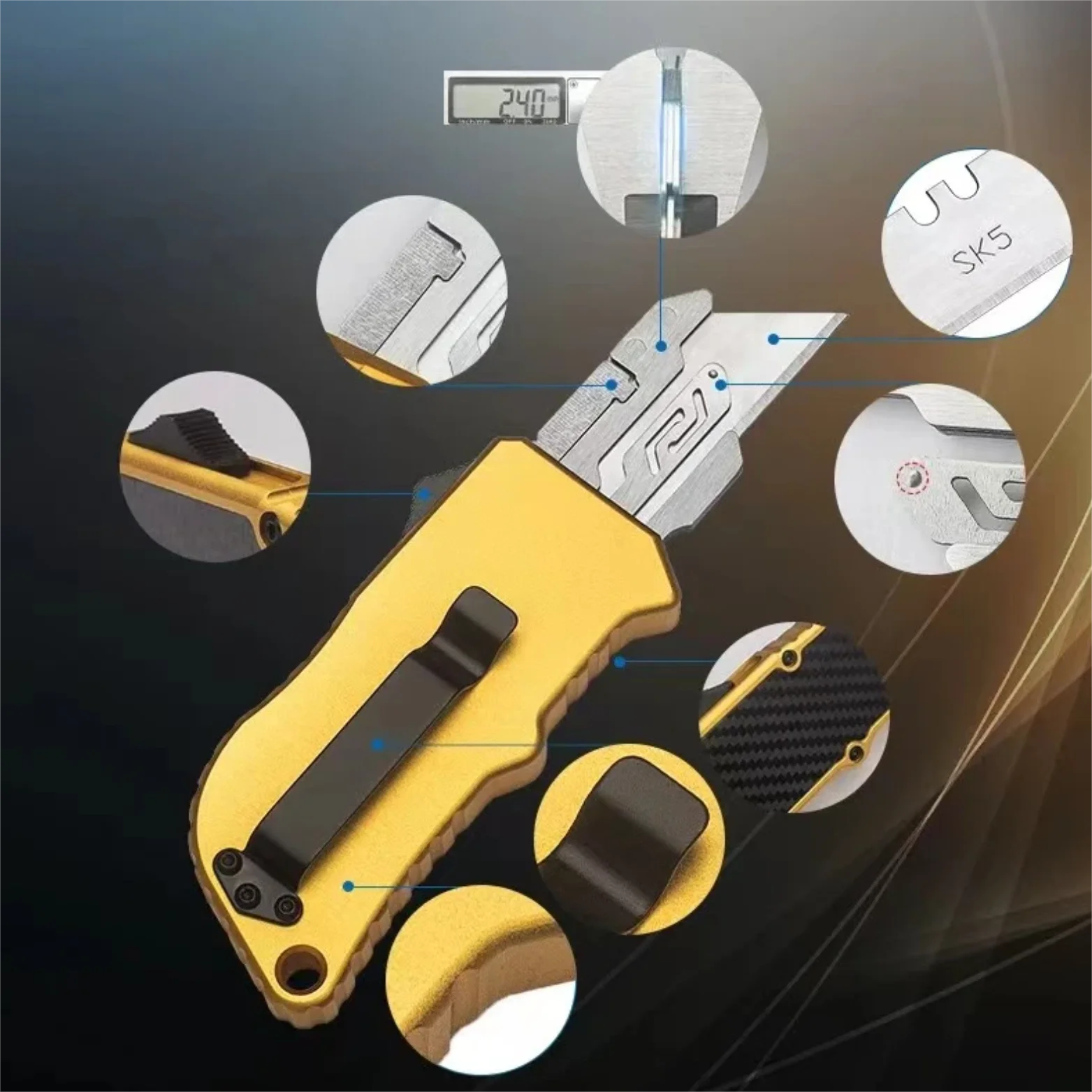 Imagem -02 - Blade Utility Knife com Lâmina Substituível Alça de Alumínio Multitool Security Hand Tool Outdoor Edc Gift Five Blade Aeronáutico Sk5