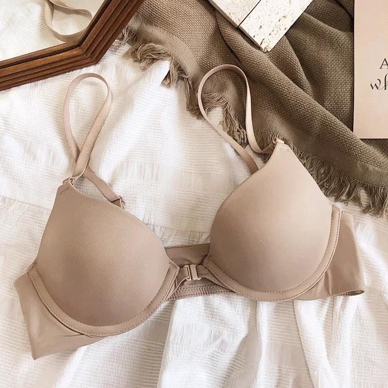 

Сексуальный бюстгальтер пуш-ап с пряжкой спереди, высокое качество, женское бесшовное нижнее белье с чашками 3/4, глубокий V-образный вырез, беспроводной бюстгальтер, нижнее белье больших размеров