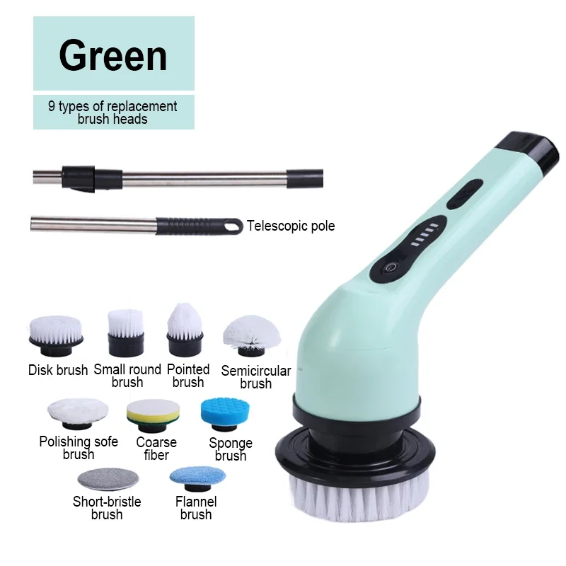 Multifunctional Wireless Electric Spin Scrubber Brush With Extend Long Attachment Drill  Set 9 Replaceable cleans Brush