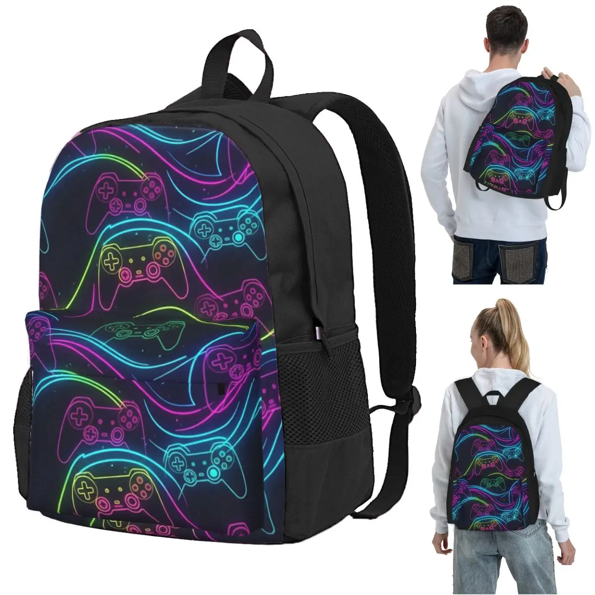 

Fluid Neon Game Controller Backpack Student BookBag Children School Bag Laptop Shoulder Bags for Men Women