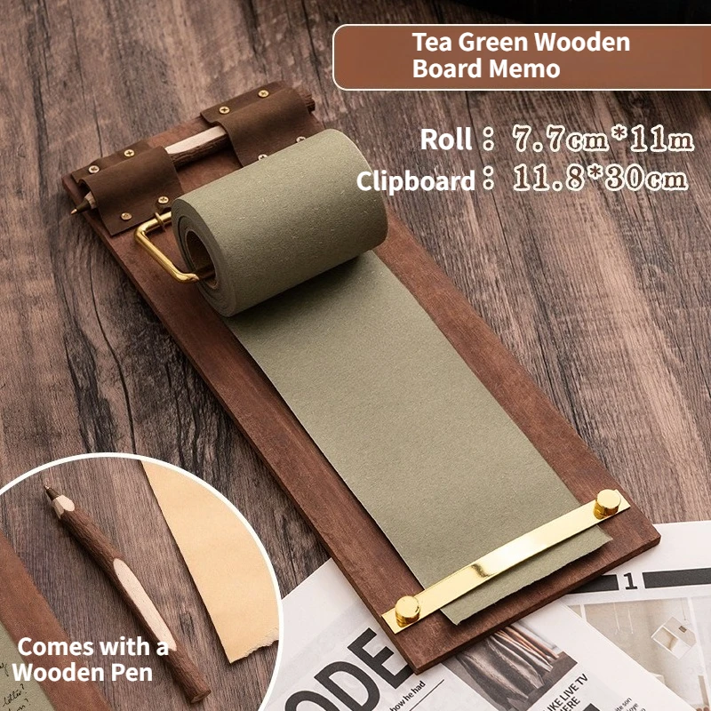 Retro & Ins Style Wooden Memo Clipboard, Hangable Non-Adhesive Rolled Notes, Blank for Notes & Messages memo pad