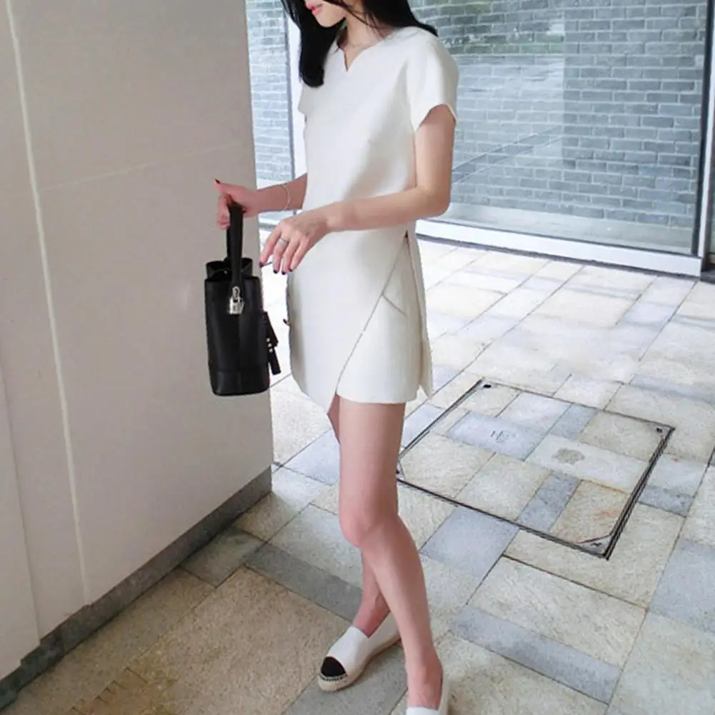 

New Women's Fashion White Black Suit Split Shirt and Shorts Summer Casual Ladies Office Workt Two-piece Suit Set