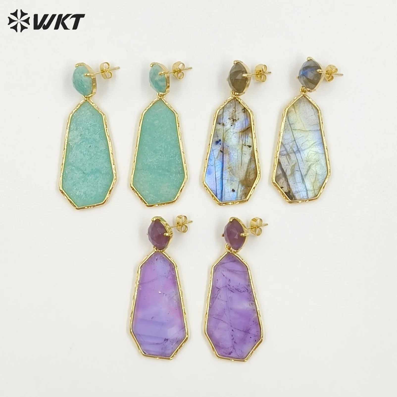 WT-E826 2026 Gemstone Niche-design Lovely Earring With 18k Real Gold Plated For Friends Precious Jewelry