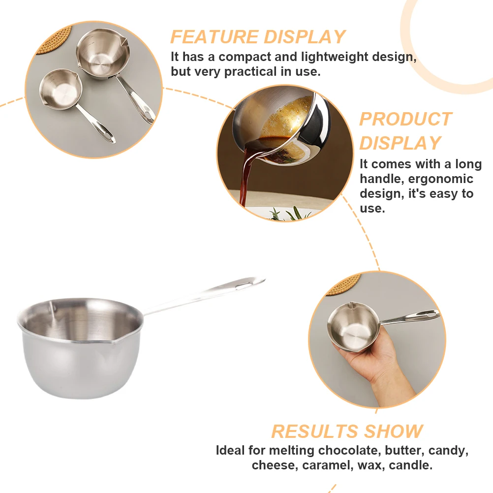 

Stainless Steel Melting Pot Mini Chocolate Butter Cheese Warmer Kitchen Tools Long Handle Ergonomic Compact for Candy