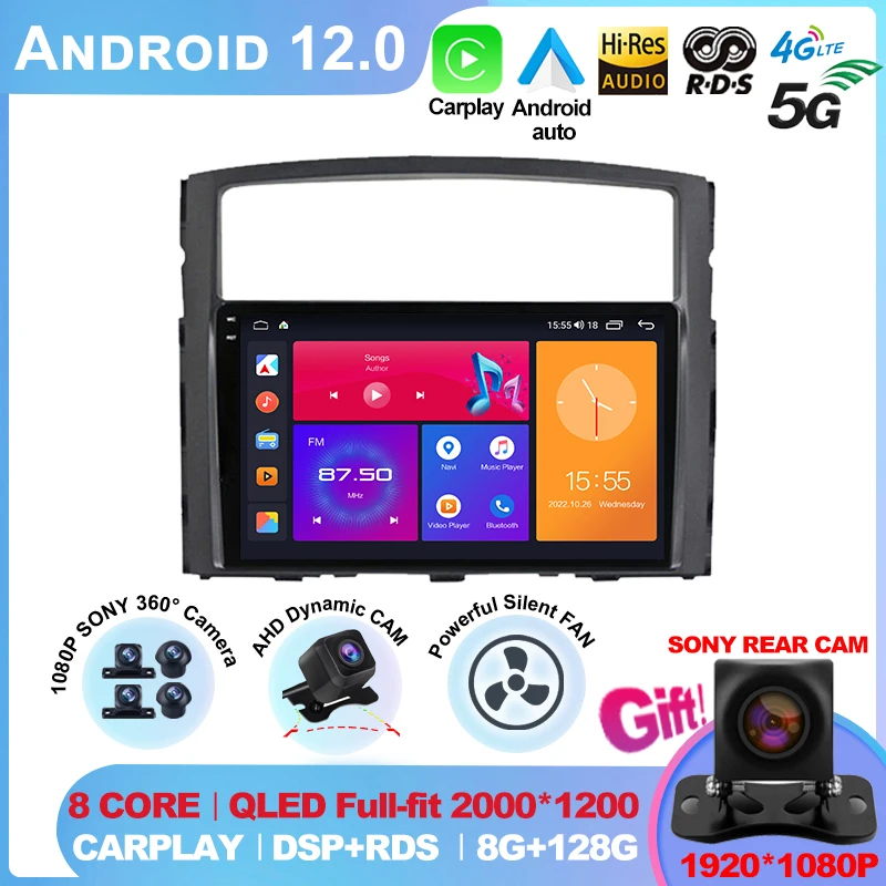 

For Mitsubishi Pajero 4 V80 V90 2006-2014 8 Core 5G Car Radio Multimedia Video Player Android 10 2 din Carplay gsp QLED DSP