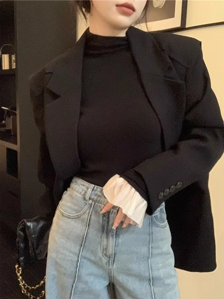 Koreanisches Rollkragen-Langarm-Basic-T-Shirt für Damen, Herbst und Winter, schlankes schwarzes warmes Top, modisches, dünnes, elegantes Damen-T-Shirt – Detail 8