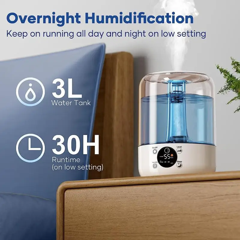 Humidificadores ultrasónicos para dormitorio, humidificadores de niebla fría de 3L para guardería y plantas de bebé, apagado automático, sin filtro