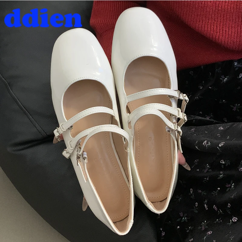 Fashion Ladies Mary Janes Shoes Round Toe Women Footwear Flats New Design Buckle Shallow Sandals Female Flats Shoes 2024