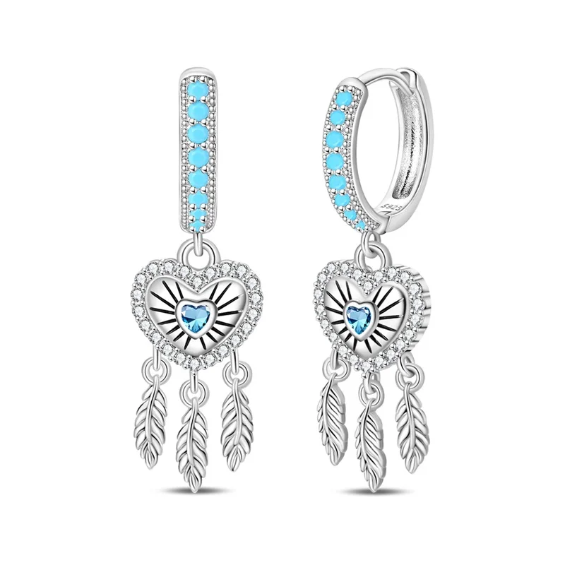 

Hot Sales 925 Sterling Silver Heart Catching Dream Net Earrings Adorable For Women Birthday Anniversary Surprise Jewelry Gifts