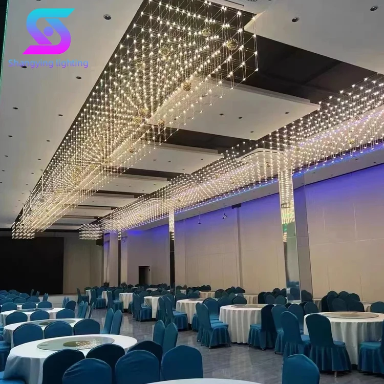 Customizable Modern LED Chandelier Large Iron Cube Design Remote Control for Hotel Lobby Engineering Halls Adjustable Height