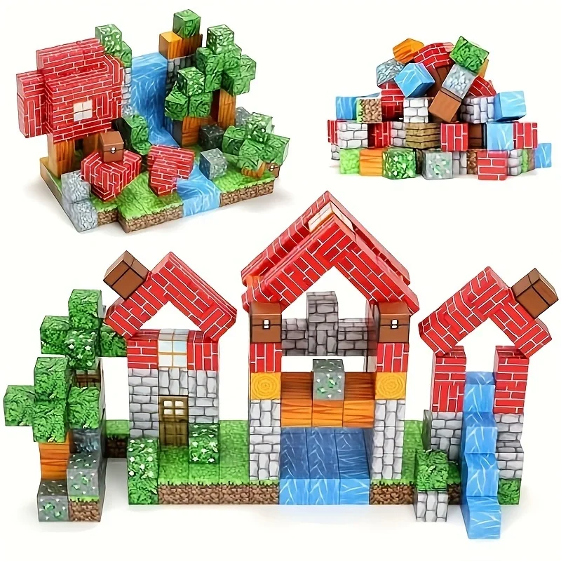 

102PCS Magnetic Blocks World Set for Kids - Pixel Magnet Building Blocks Toys for Kids Age 3+, Miner Forest Education Sensory Ga