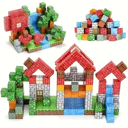 102PCS Magnetic Blocks World Set for Kids - Pixel Magnet Building Blocks Toys for Kids Age 3+, Miner Forest Education Sensory Ga