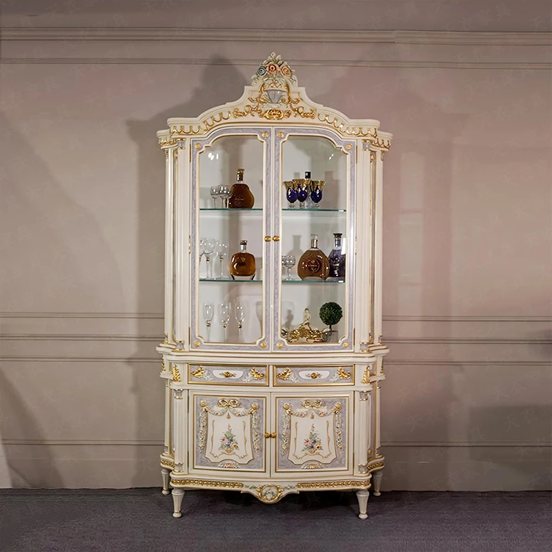 

Европейский двухдверный винный шкаф, роскошная гостиная, настенный шкаф для хранения вина, окрашенный однодверный шкаф из цельного дерева, французское придворное вино