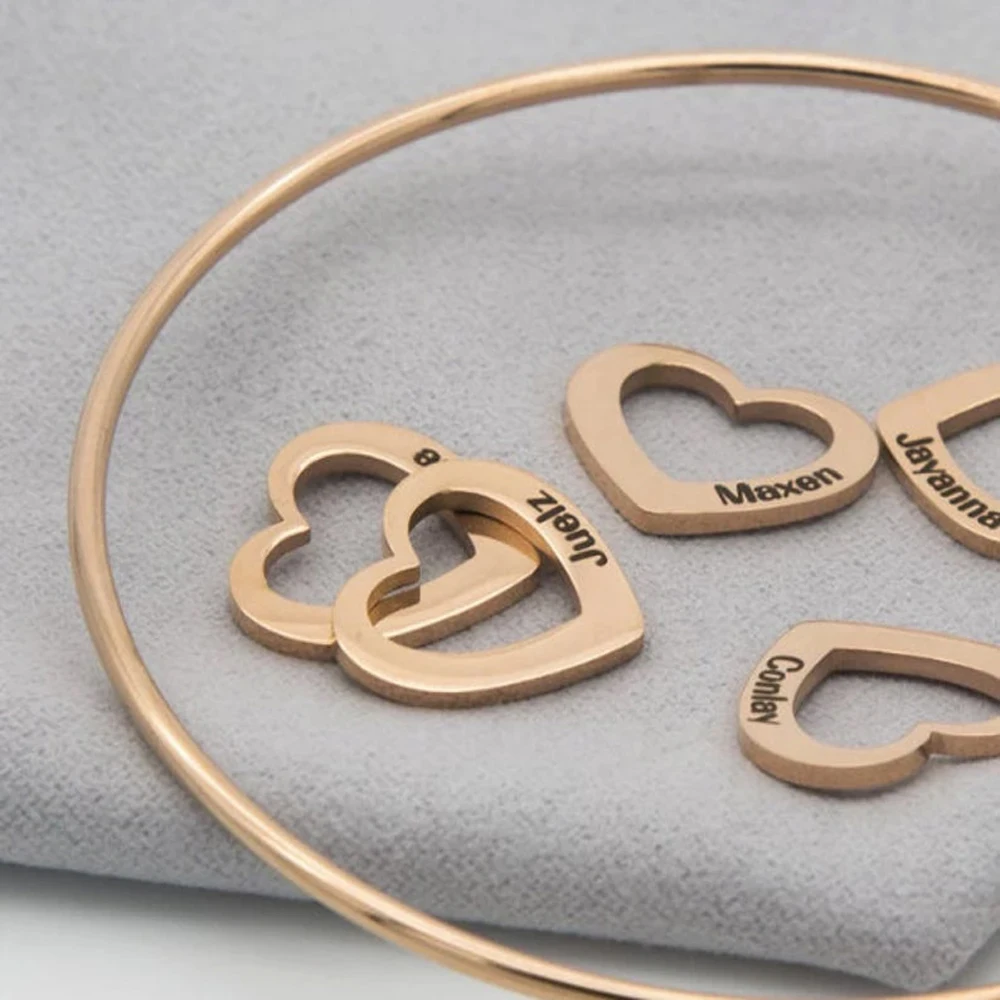 Custom Name Love Bangle Personalised Engraved Family Name Pendant  Luxury Creative Adjustable Bracelet Women\'s Jewelry Gifts