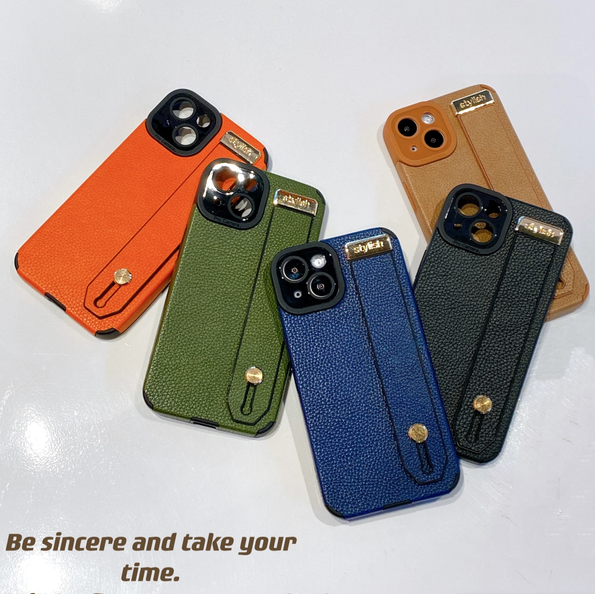 Luxury Leather Wristband Blue Brown Orange Phone Case For Iphone 11 12 13 14 15 16 Pro MAX 14Plus X XR XS SE 2020 7 8 Plus Cover