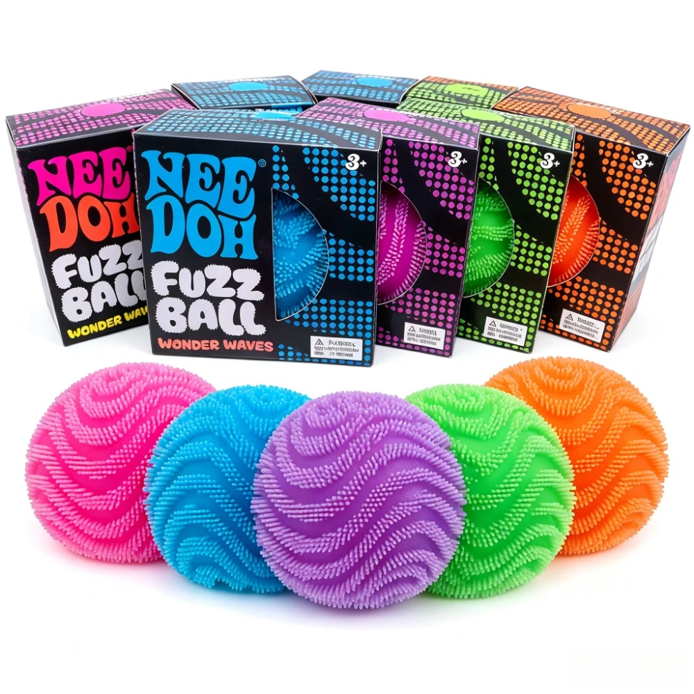 NeeDoh Fuzz Ball Wonder Waves Textured Sensory Fidget Toy, Squeeze Stress Relief Ball for Adults Kids Anti-Anxiety Toy