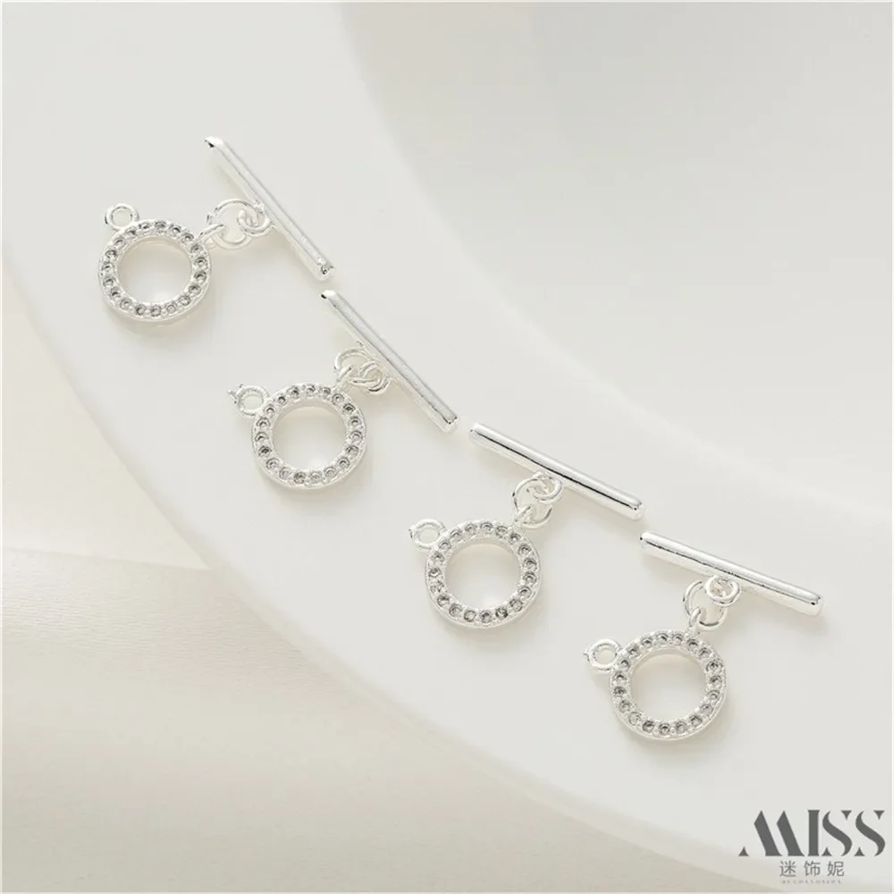 

Silver Inlaid Zircon Round with Hanging Ring OT Buckle Connection Buckle DIY Handmade Closure Buckle Bracelet Necklace Accessori