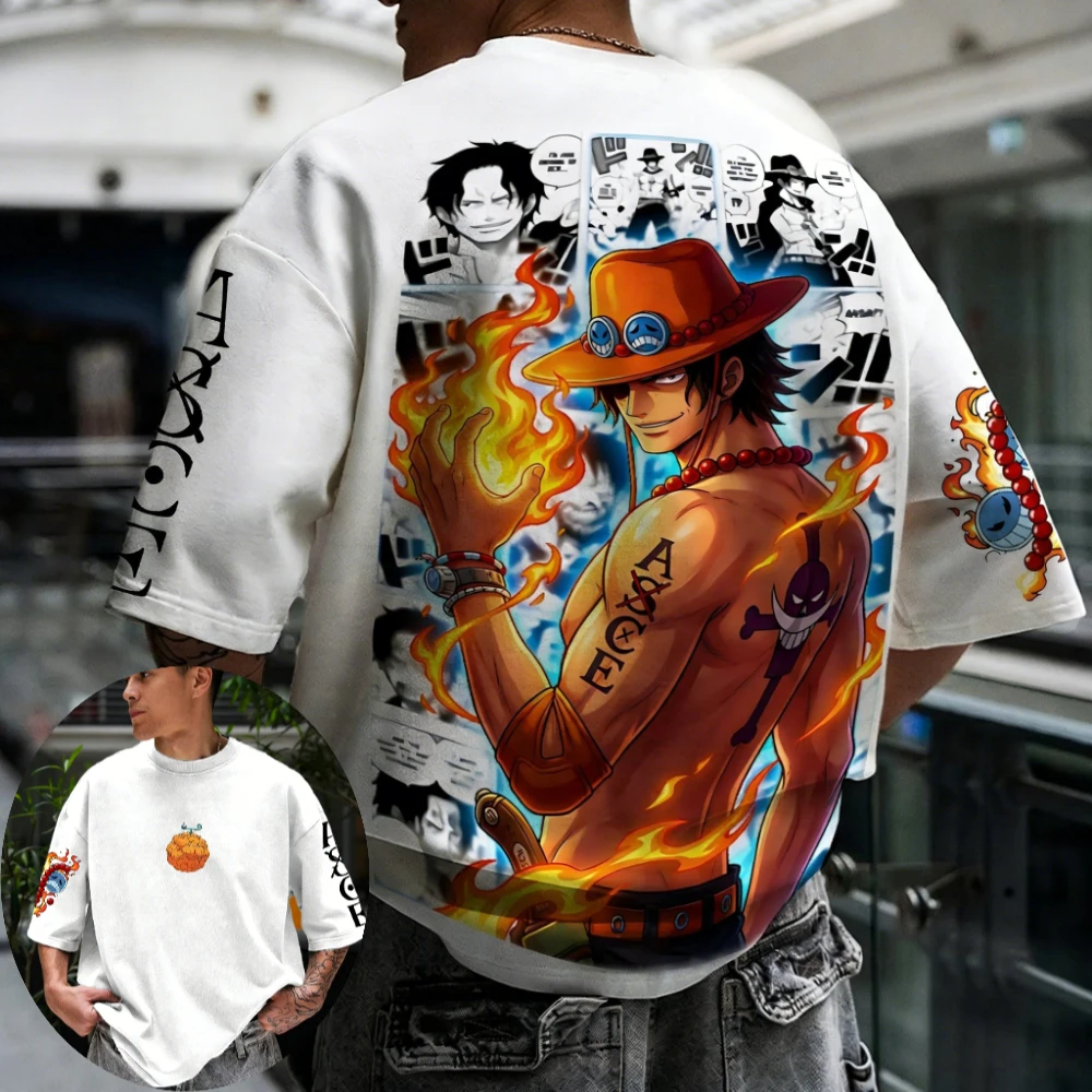 

Футболка One Piece для мужчин и женщин, футболка с изображением Портгаса Д. Эйса, аниме-футболка, летняя/весенняя футболка с короткими рукавами для мальчиков, простые комплекты для родителей и детей