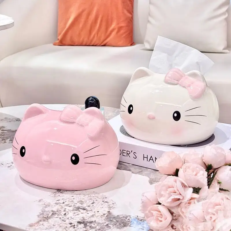Hellokitty الكرتون صندوق تخزين الأنسجة صندوق الإبداع السيراميك طاولة طعام هدية الحلي طاولة القهوة لغرفة المعيشة سطح المكتب