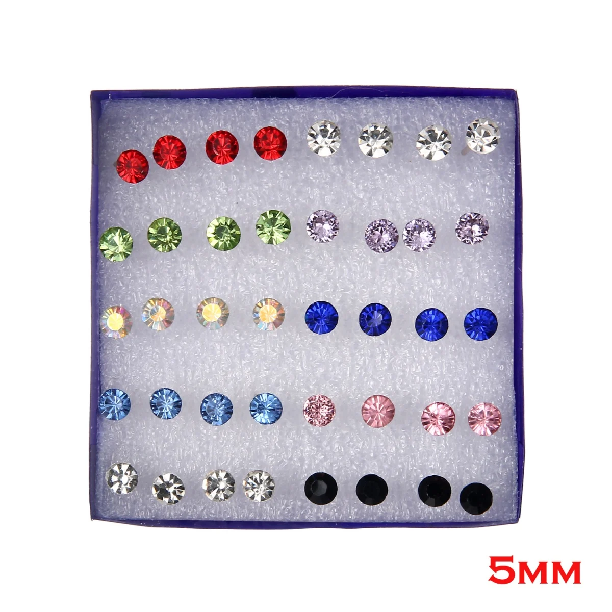 20 Pairs Multicolored Rhinestone Stud Earrings Set